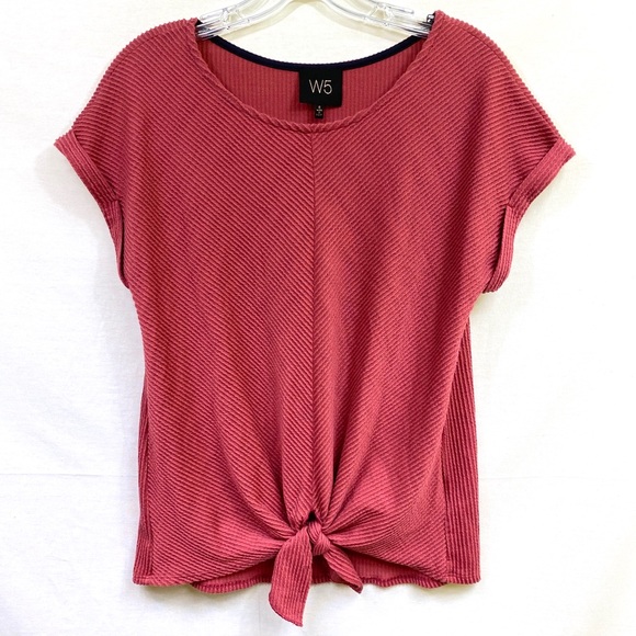 Anthropologie Tops - Anthropologie W5 Pink Rib Knit Tie Front Top